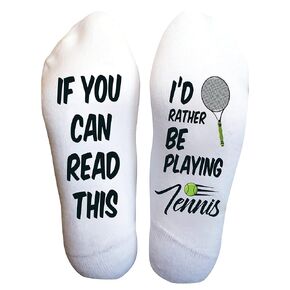 Funky Fun Socks With Sayings: Handcrafted Novelty Delights for All Ages, Versatile Sizing for Sizes 6-14, Exceptional Comfort & Durability, If You Can Read This Collection- I'd Rather be Playing Tenni