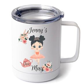Little Girls Tea Mug/PERSONALIZED name and picture/insulated cup with lid/loves tea Princess tea gift for niece daughter granddaughter