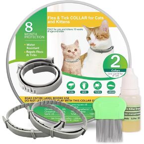 Flea Collar for Cats 2 Pack, 8 Months of Cat Flea Collar Protection 2 Collars Made with Premium Plant Based Essential Oil Waterproof