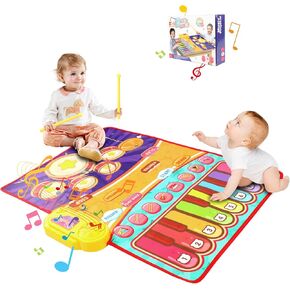 2-in-1 Educational Piano Mat for Toddlers with Carry Bag– 29.5"×23.6" Musical Playmat,Drum Mat,Birthday Gifts for Boys & Girls
