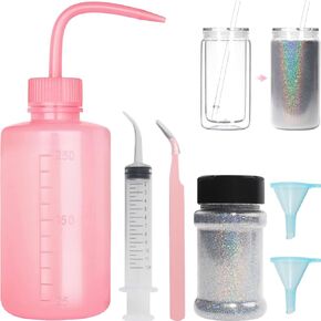 6-Pack Snow Globe Tumbler Supplies with 80g/2.8oz Fine Glitter, Snowglobe Tumbler Supplies Kit for DIY Snow Globe Tumbler Craft Set (Silver)