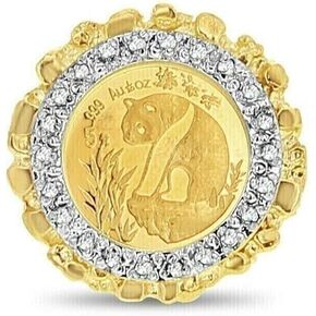 fINECREATION_USA !! 1.00Ct Round Cut Lab Created Diamond Chinese Panda Coin Men's Wedding Ring, 14K Yellow Gold Finish Silver Ring, Women's Ring (YELLOW, 10)