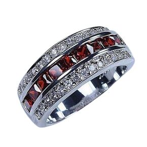 Finecreation_usa !! 2Ct Princess Cut Lab Created Red Ruby Men's Wedding Band 14k White Gold Finish Sterling Silver 925 Channel Set Ring (white, 10)