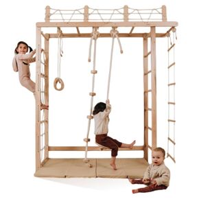 WoodandHearts Bridge Swedish Ladder with Rope Accessories and Play Mats , Made in Europe, Indoor Jungle Gym, Swedish Ladder, Climbing Wall, Indoor Jungle Gym for Kids, Swedish Ladder Wall Gym, Indoor Climbing Gym, Kids Jungle Gym Indoor