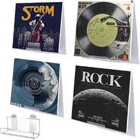 6Pcs Vinyl Record Display Shelf Wall Mount, Adhesive Clear Acrylic Album Holder, Invisible Floating Shelves for Wall No Screw, CD Shelf, Kids Bookshelf, Suitable for Home Office (6)