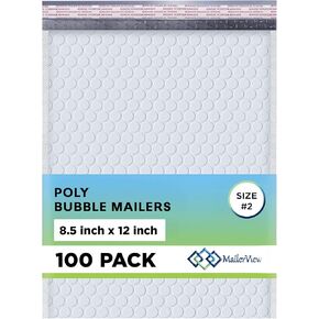 White Poly Bubble Mailers 8.5x12 inch #2 | Self Seal Padded Envelopes | Cushioned Bubble Mailer | Usable Size 8.5x11 | WaterProof | Lightweight mailing Shipping Bags | US Made | 100 Pack Bulk