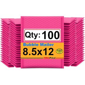 iMBAPrice 8.5x12 Inches Hot Pink Color Polybubble Bag, 100-Pack Medium Size #2 Self Seal Poly Bubble Mailers Padded Packing Envelopes (Total 100 Bags)