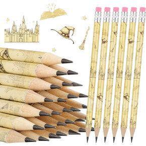 Tenceur 100 Pcs Witch Wizard Themed Pencils Bulk Magical Castle Pencils with Eraser Head Witch Party Favor Supplies for Classroom Students Kids Gift
