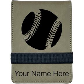 LaserGram Mini Padfolio with Notepad and Pen, Baseball Ball, Personalized Engraving Included (Black with Silver)
