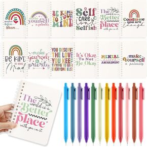 12 Sets Back to School Gifts for Students Teachers Bulk Mini Inspirational Notebooks with Pens Set Employee Appreciation Gifts for Coworkers Small Thank You Mental Health Self Care