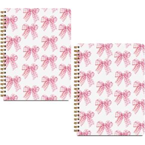 2 PCS Coquette Pink Bows Notebook Trendy Preppy Plaid Bow Journaling Notebooks Design Design Higds for Women Girls Note Book Journal Hardcover Notebroom Classroom Supplies