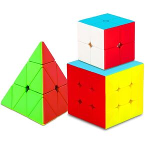 Speed Cube Set 3-in-1 Stickerless: 2x2, 3x3 & Pyramid Speed Cubes | Fast-Turning Educational Toys for All Ages