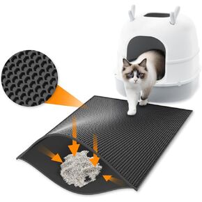 Cat Litter Mat Litter Trapping Mat, Large 30" X 24" EVA Double Layer Honeycomb Holes Cater Pad, Scatter Control, Gray