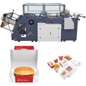 Automatic Paper Burger Box Forming Machine High-Speed Carton Folding Equipment for Fast Food Packaging, Paper Tray Maker for Takeout and Delivery Use