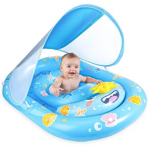 Baby Pool Float with Canopy UPF50+, Baby Float with Canopy, Infant Swim Circle for 6-36 Months, Baby Swimming Float with Adjustable Safety Seat for Boys and Girls