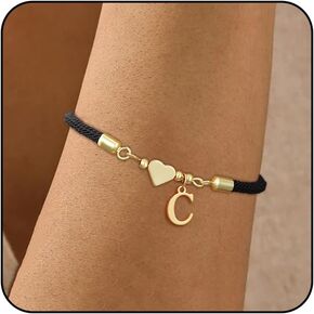 Initial Bracelets for Women Teen Gifts Trendy Heart Love Friend Birthday Gift Adjustable Gold Charm Letter A-Z Braided Bracelets Heart Sister Daughter Mother Name Bracelet Jewelry