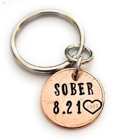 Personalized SOBER Sobriety, AA, NA, Sober Anniversary Key Chain, Sober Gift, Clean and Sober Life, Recovery Coin, Lucky Penny