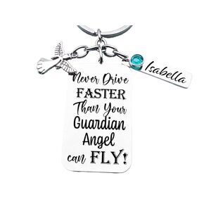 Sweet 16 - New Driver-1st Permit-Young Driver-Personalized Keychain- Never Drive Faster Than Your Guardian Angel Can Fly!