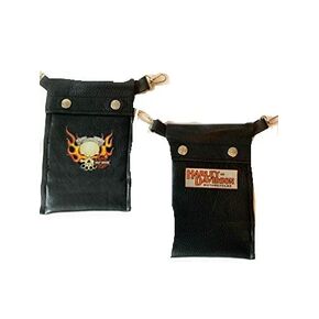 Leather hip purse, black motorcycle bag with clips, small clip bags for men or women, genuine leather