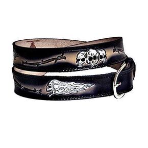 SKULL FLAMES HARLEY MOTORCYCLE DAVIDSON LIVE TO RIDE DAVIDSON DESIGNER BARBWIRE BIKER HANDMADE LEATHER BELT 1 1/2" WIDE
