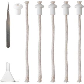 5 Pieces 1/4-Inch Cotton Oil Lamp Wicks and Ceramics Holders Set with Funnel and Tweezers Wicks Replacement for Candle Lamp and Small Oil Lamp Alcohol or DIY Oil Lamps Burner
