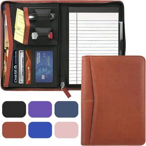 Small Portfolio Organizer, A5 Zippered Business Portfolio, Junior Padfolio Folder Binder for Women & Men, 5 x 8 Writing Pad Included, Purple