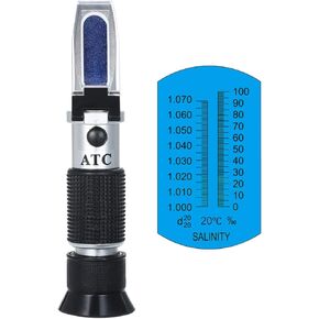 Shkalacar Salinity Refractometer for Seawater ATC Refractometer, 0-100‰ & 1.000-1.070 Specific Gravity, Saltwater Tester for Aquarium, Seawater, Pool, Fish Tank, Hydrometers Optical Salinity Tester