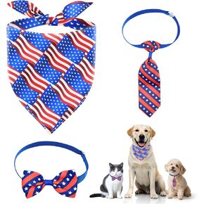 3PCS American Flag Dog Bandana for Boy & Girl - الولايات المتحدة الأمريكية Bandanas للجرو مع القوس القابل للتعديل ربطة عنق ،
