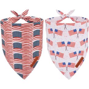 ADOGGYGO American Flag Dog Bandana 2 Pack, Reversible White Red USA Flag Pet Scarf Bib, Adjustable Fit 4th of July Bandanas for Medium Large Dogs Pets (Large)