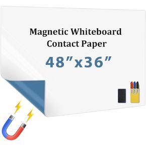 Magnetic Whiteboard Contact Paper | Dry Erase Board Sheet - Wall Decal Sticker for Kids, Home & Office (48"×36")