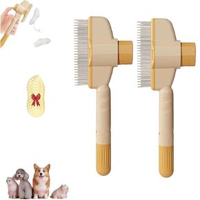 مشط القطة Zenbrush ، مشط إزالة الشعر للحيوانات الأليفة ، فرشاة برغوم البراغيث بذات الأليفة مع أسنان الفولاذ المقاوم للصدأ الطويلة والقصيرة ل deshedding (أصفر ، 2 مساءً)