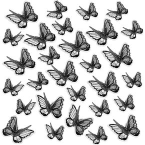 Butterfly Patches 30Pcs 2 Sizes Black Lace Butterfly Applique Embroidery Double Layers Organza Butterflies Patches Appliques 3D Lace Butterflies for Wedding Bridal Dress Sewing Craft DIY Clothes Hair