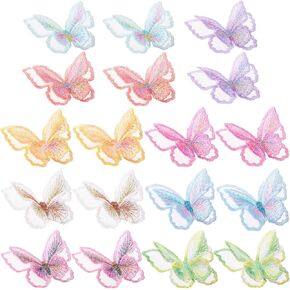 18pcs Butterfly Lace Appliques, Sew On Embroidered Patches, Double Layer Organza Patches for Wedding Dresses Curtain Jeans Hats Bags Backpacks- 9 Colors