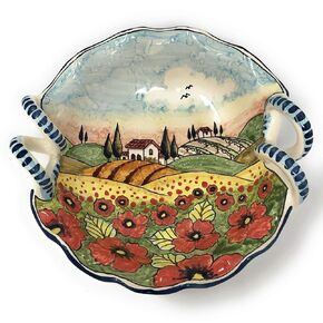 CERAMICHE D'ARTE PARRINI - Italian Ceramic Art Pottery Serving Bowl Small Centerpieces Hand Painted Decorative Landscape Poppies Tuscan Made in ITALY
