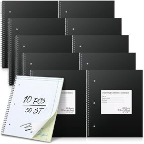 10 Pcs Laboratory Research Notebooks Carbonless Copy Lab Notebook, Yellow, White Paper, 11 x 9.25 Inch, 4x4 Quad Ruled Perforated for Drawings Planning Engineering and Technical Applications