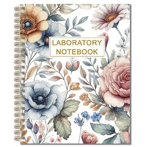 دفتر ملاحظات مختبر/دفتر مختبر - (.25 "تنسيق الشبكة) ، دفتر مختبر مختبري رباعي محكم مع صفحات الشبكة: جدول المحتويات للكيمياء ، الفيزياء ، 8" × 10 "، ملزمة دوامة ، غطاء مرن ، زهرة كبيرة ملونة