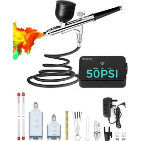 50 PSI Airbrush Kit with Air Compressor, High Pressure Portable Air Brush Gun with 0.2/0.3/0.5mm Nozzle/Cleaning Sets, Airbrush Spray Gun Set for Painting, Makeup, Cake Decor, Tattoo, Nails Art