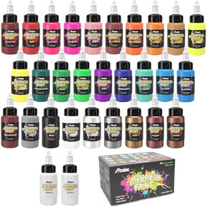 ABEIER Airbrush Paint, 28 Colors with 2 Thinner, Ready to Spray, Non-Toxic, Water-Based Acrylic Airbrush Paint Set for Metal, Models, 30 Bottles x 30ml