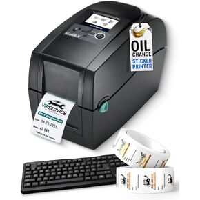 McAuley Labels RT 200i Stand Alone Oil Change Reminder Label Printer - Fully Programmed Package Comes with 1000 Custom Oil Labels, Ribbon & Keyboard - Mini Printer with Industrial Performance
