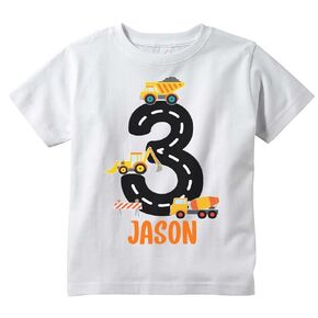 Construction Vehicles T-Shirt, Dump Truck Birthday Personalized Tee, White, Big Truck Vehicles (Toddler - 2t)