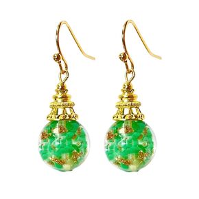 Multicolored Murano Style Glass Earrings with 18k Gold Sparkles, Colorful Glass Bead Drop Dangle Earrings for Women (Orange Red)