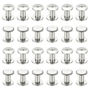 PATIKIL 24 Sets Chicago Screws, 4x4mm(DxH) Chicago Screws Phillips Binding Post Screw Bolts Leather Rivets 304 Stainless Steel Fasteners for Leather Belt Scrapbook Photo Albums, Silver