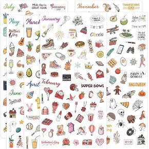 Planner Stickers, 365+ Pcs Daily Weekly Monthly Holiday Seasonal Calendar Stickers for Bullet Journal Scrapbook Diary Notebook Envelope