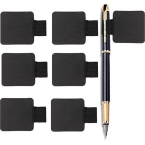 Pen Holder for Notebook, 6Pcs Pen Loop Holder Set for Notebooks Calendars, Self Adhesive Leather Black Pencil Holders with Elastic Loop for Kids Teachers Travelers Journal Planners Office with 6 Black