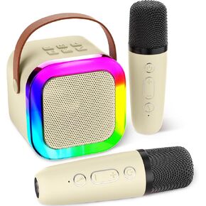 Mini Karaoke Machine Speaker for Kids, Toys for Girls Boys Friends Age 3-12+, Birthday Gifts Portable Bluetooth Speaker with Wireless Mics for 5 6 7 8 9 10 11 Years Teens Girl Boys, Purple