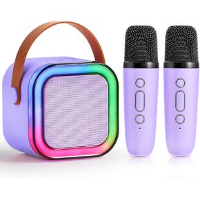SYNCFUN Karaoke Machine, Mini Karaoke Machine with 2 Wireless Microphones for Kids and Adults, Bluetooth Speaker Toys, Birthday Girls Gift for Ages 3,4, 5, 6,7, 8,9,10,11,12+ Years Old(Pink)