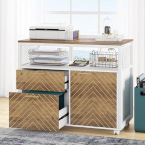 Tribesigns Modern File Cabinet with Drawers for Letter-Size, Lockable lateral Filing Cabinet Printer Stand with Door& Caster for Home Office.