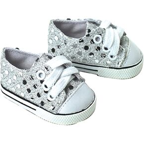 Sophia's s Doll Sequin Tennis Sneaker with Laces and Imitation Leather Toe Cap Shoes for 18" Dolls, Silver