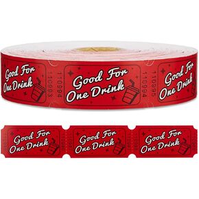 Drink Tickets for Events, Red Single Roll Raffle Ticket for Carnivals, Entry, Class Reward, Fundraiser & Prizes, Party, 1000 per Roll, Size 1 x 2 Inch