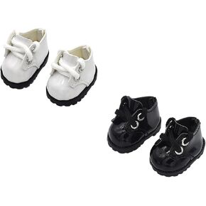 2 Pairs Shoes for 17cm Doll, Cute PU Leather Lace Up Mini Oxford Shoes for 6.7in Doll, 15cm 17cm Doll Clothes Accessory for Dress-up & Display (White & Brown)